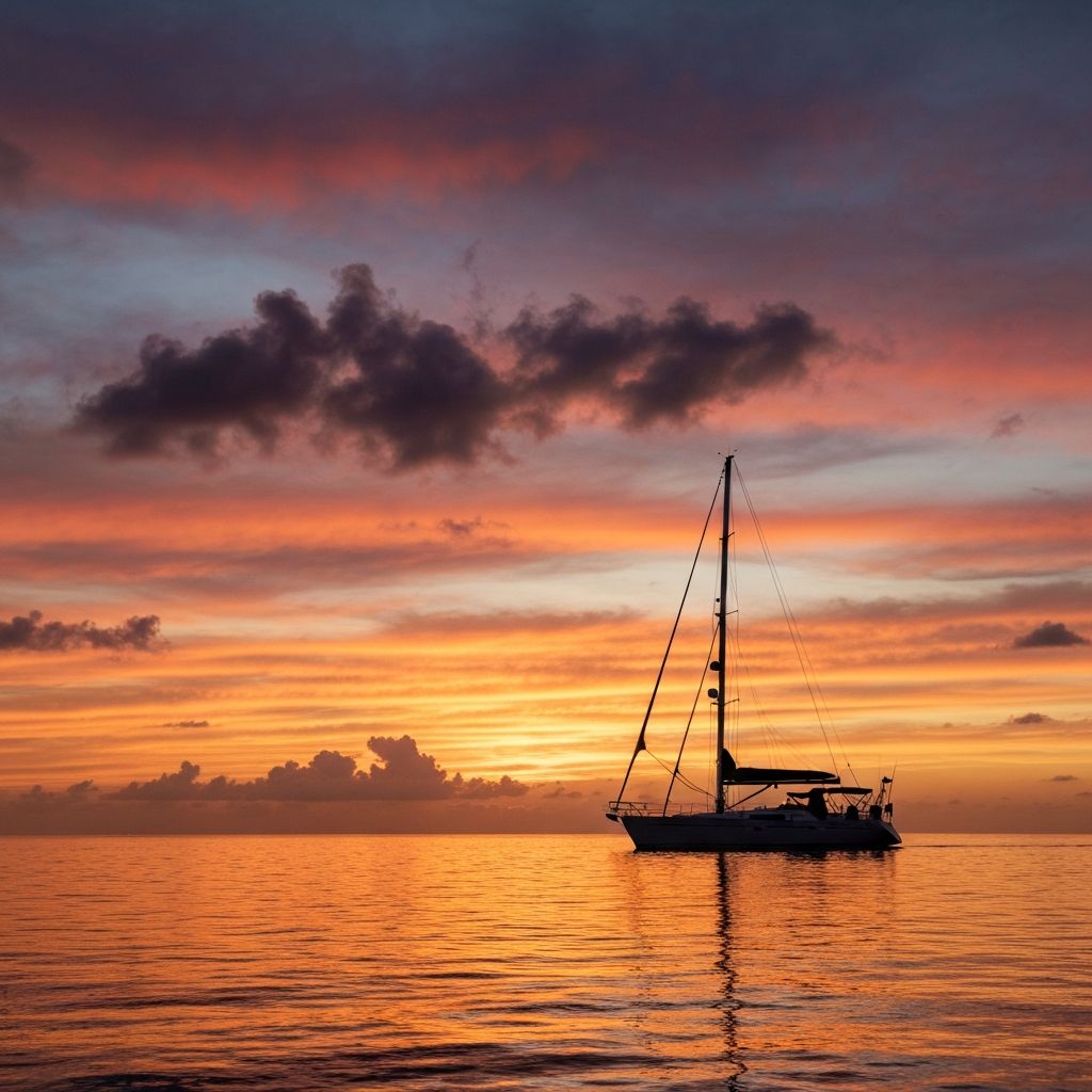 Langfahrt Segeln bei Sonnenuntergang